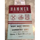 Bobby Moore Signed West Ham Football Programme: From the Remfry family who were stadium announcers