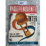 1965 Intercontinental Cup Final Football Programme: Incredibly rare Independiente v Inter Milan.