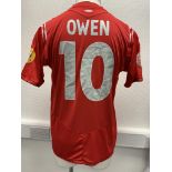 Michael Owen England 2004 Match Issued Euros Football Shirt: Short sleeve red with Owen number 10.