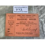 1922/1923 Aston Villa v Blackburn Rovers FA Cup Football Ticket: Full unused ticket with counterfoil