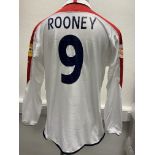 Wayne Rooney England 2004 Match Issued Euros Football Shirt: Long sleeve white with Rooney number 9.