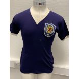 Denis Law Scotland Match Worn Football Shirt: Blue short sleeve home shirt with Scottish Football