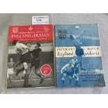 England International Football Programmes At Arsenal: 1950 v Yugoslavia and 1951 v France both