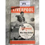 1964 Charity Shield Football Programme: Liverpool v West Ham has a couple of tiny marks to cover.