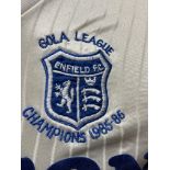 Enfield 86/87 Match Worn Football Shirt: Umbro large short sleeve shirt with Sampson Coaches sponsor