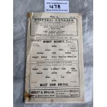 30/31 Derby County v West Ham Football Programme: League match dated 22 11 1930. Couple of ex tape