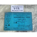 1920/1921 Aston Villa v Huddersfield Town FA Cup Football Ticket: Full unused ticket with