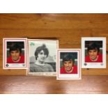 1968 George Best Manchester United Cards: Measures 45 x 37cm. C/W 3 cards of Best all different of