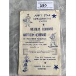 1945 Army Match Football Programme At Wolves: Western Command v Northern Command played at