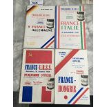 France 1950s Home Football Programmes: 1956 Hungary Russia 1958 Italy Germany. Good. (4)