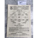 52/53 Arsenal X1 v England Amateur X1 Football Programme: Single sheet dated 10 11 1952. Unwritten