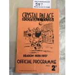 36/37 Crystal Palace v Notts County Football Programme: Rusty staples otherwise very good with no