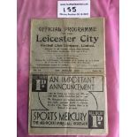 37/38 Leicester City v Arsenal Football Programme: Good condition with no team changes. Fold.