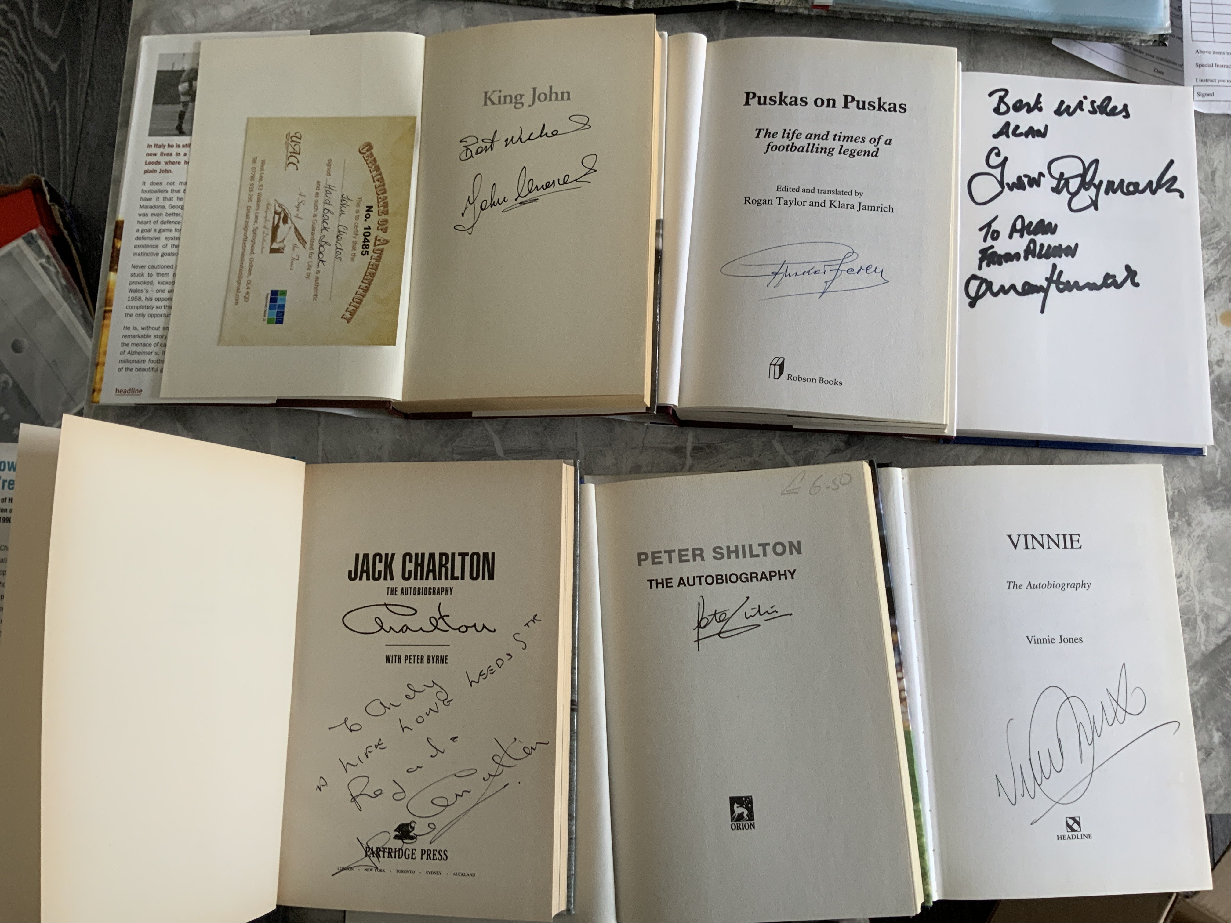 Signed Football Books: Autobiographies of Vinnie Jones Jack Charlton Peter Shilton John Charles - Image 2 of 2