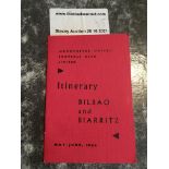 1964 Manchester United Tour Itinerary + Pennant: Itinerary for the May/June tour of Bilbao and