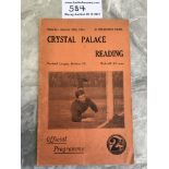 33/34 Crystal Palace v Reading Football Programme: Rusty staples otherwise good with no team