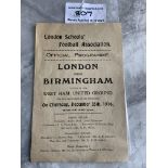 1916 Boys Match Football Programme At West Ham: London Boys v Birmingham Boys in the middle of the