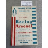 1957 Racing v Arsenal Football Programme: Good condition with team changes dated 11 11 1957. Light