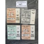 1966 World Cup Football Tickets: Green France v Mexico is good, Grey Hungary v Brazil with non
