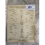 1948 Fulham Practice Match Football Programme: Single sheet dated 11 8 48 with pencilled writing.