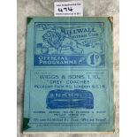 39/40 Millwall v West Ham Football Programme: League match dated 11 11 1939. Couple of ex tape marks