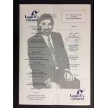 George Best Signed Dinner Menu: Food for Sport Sporting Dinner with George Best who has signed the