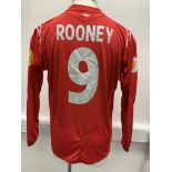 Wayne Rooney England 2004 Match Issued Euros Football Shirt: Long sleeve red with Rooney number 9.