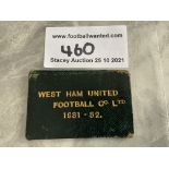 1931/32 West Ham Directors Box Season Ticket: Dark green with gold embossing stating West Ham United