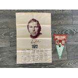 Bobby Moore West Ham Tea Towel + Pennant: Very rare tea towel which has a portrait picture of