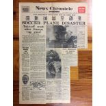 1958 Manchester United Munich Air Crash Newspaper. News Chronicle 4 pages of the newspaper dated 7 2