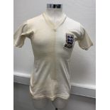 1959 Maurice Setters England Under 23 Match Worn Football Shirt: White short sleeve with word