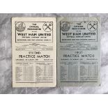 1949 West Ham Practice Match Football Programmes: Programme number 1 in blue and 2 in white in