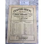 36/37 Clapton Orient v Luton Town Football Programme: Good condition with no team changes. Tiny tape