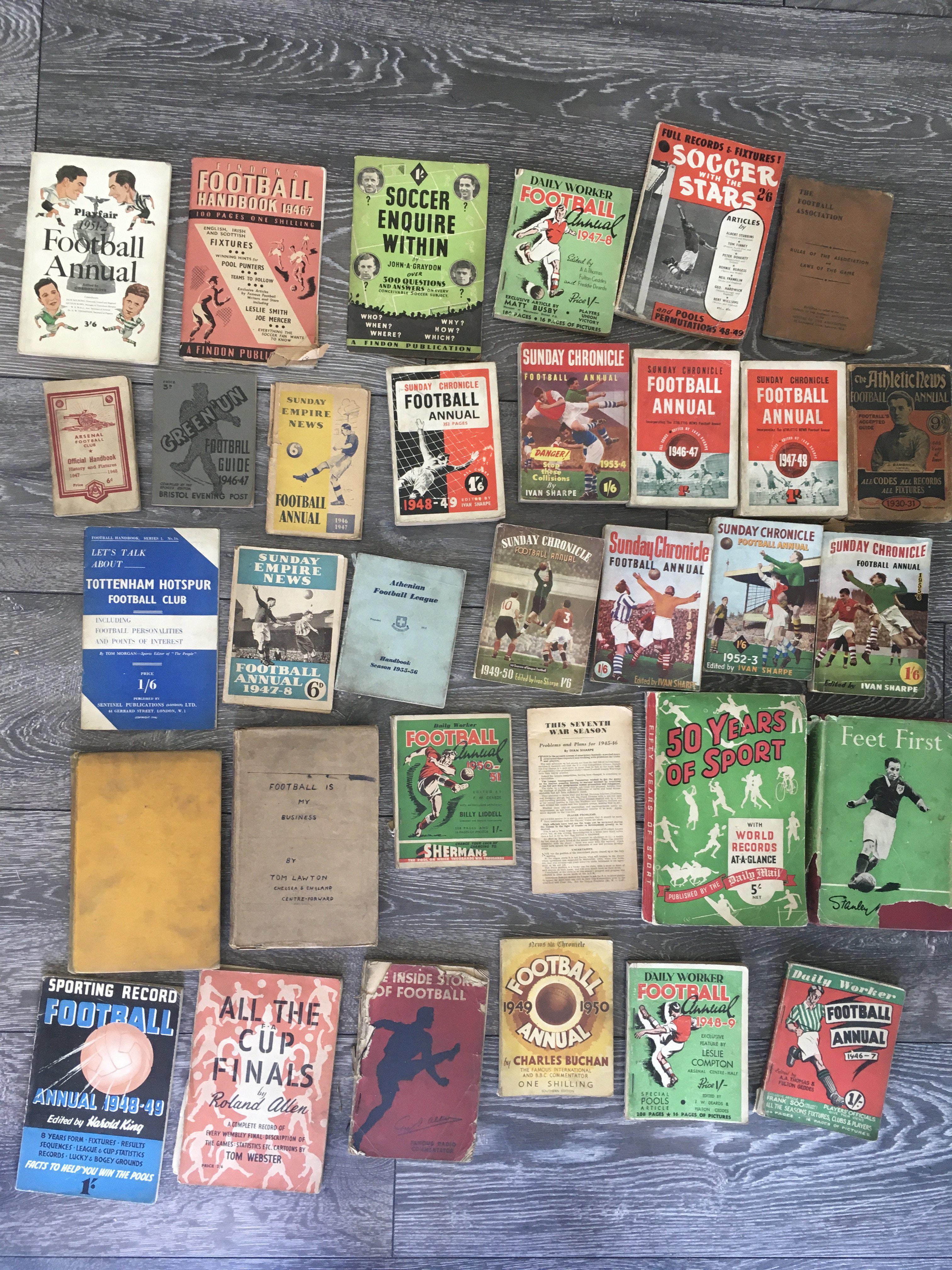 Old Football Books + Annuals: 8 Sunday Chronicle Albums from 46/47 to 55/56, Athletic News 30/31,