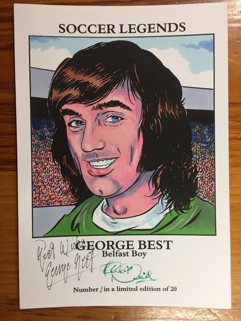 George Best Signed Belfast Boy Football Print: Limited Edition number 1/20. Philip Neil A4 print