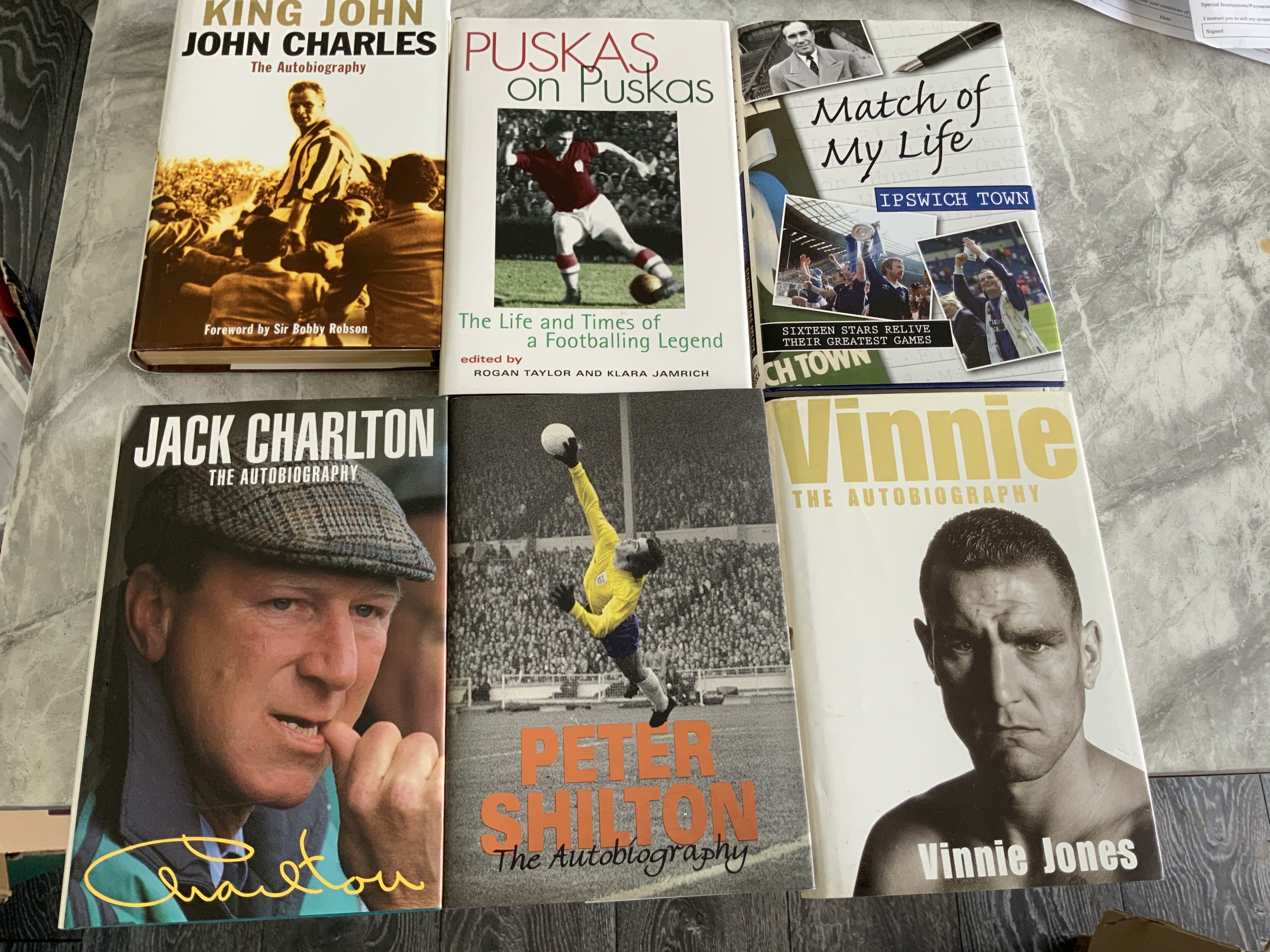 Signed Football Books: Autobiographies of Vinnie Jones Jack Charlton Peter Shilton John Charles