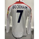 David Beckham England 2004 Match Issued Euros Football Shirt: Long sleeve white with Beckham