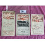 Southampton 50/51 Home Football Programmes: Barnsley League + Charlton Combination Cup. C/W 57/58