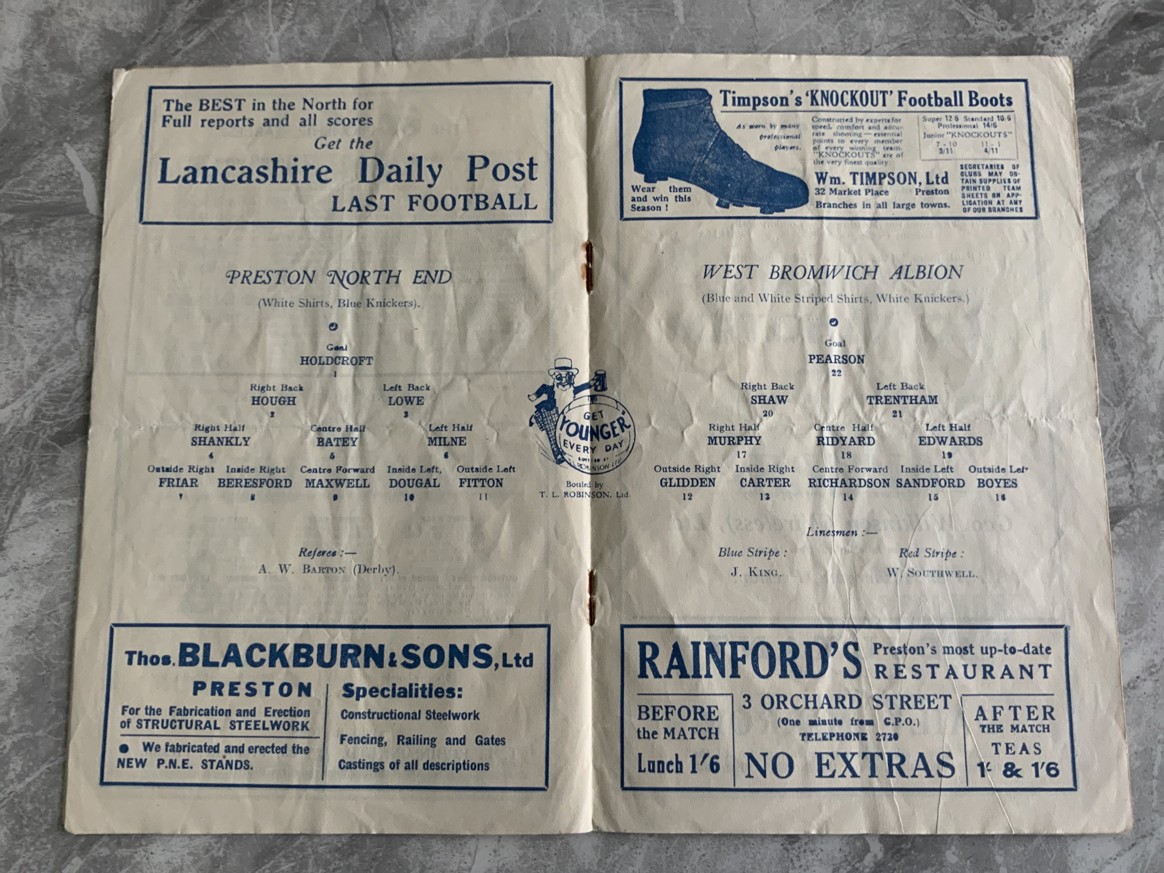 34/35 Preston North End v West Brom Football Programme: Fair condition with rusty staples holding - Image 2 of 2