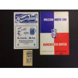 65/66 Preston v Manchester United Programmes + Ticket: FA Cup 6th Round dated 26 3 1966. Both