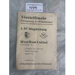 65/66 Magdeburg v West Ham ECWC Football Programme: Very good condition with no writing. Fold.