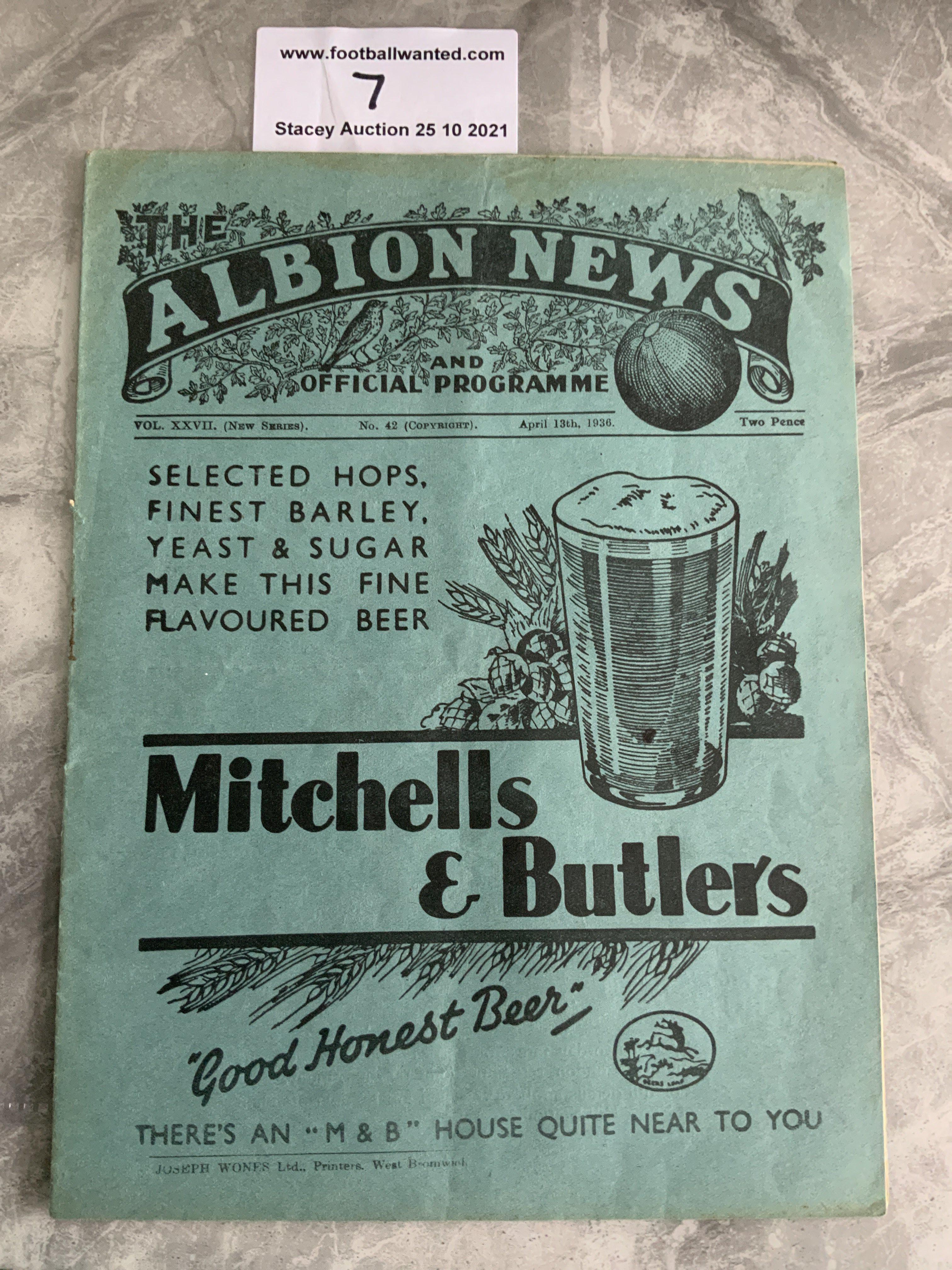 35/36 West Brom v Arsenal Football Programme: Good condition league match dated 13 4 1936 with no