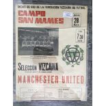 1964 Vizcaina v Manchester United Football Poster: Large colourful match advertising poster with