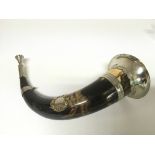 A 19th Century animal horn with silver plated deco