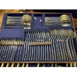 An oak cased 3 layer silver plated cutlery set. (Case in poor condition).