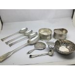 A collection of silver comprising napkin rings a m