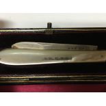 A silver and mother of pearl cased knife.