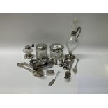 A collection of hallmarked silver items including