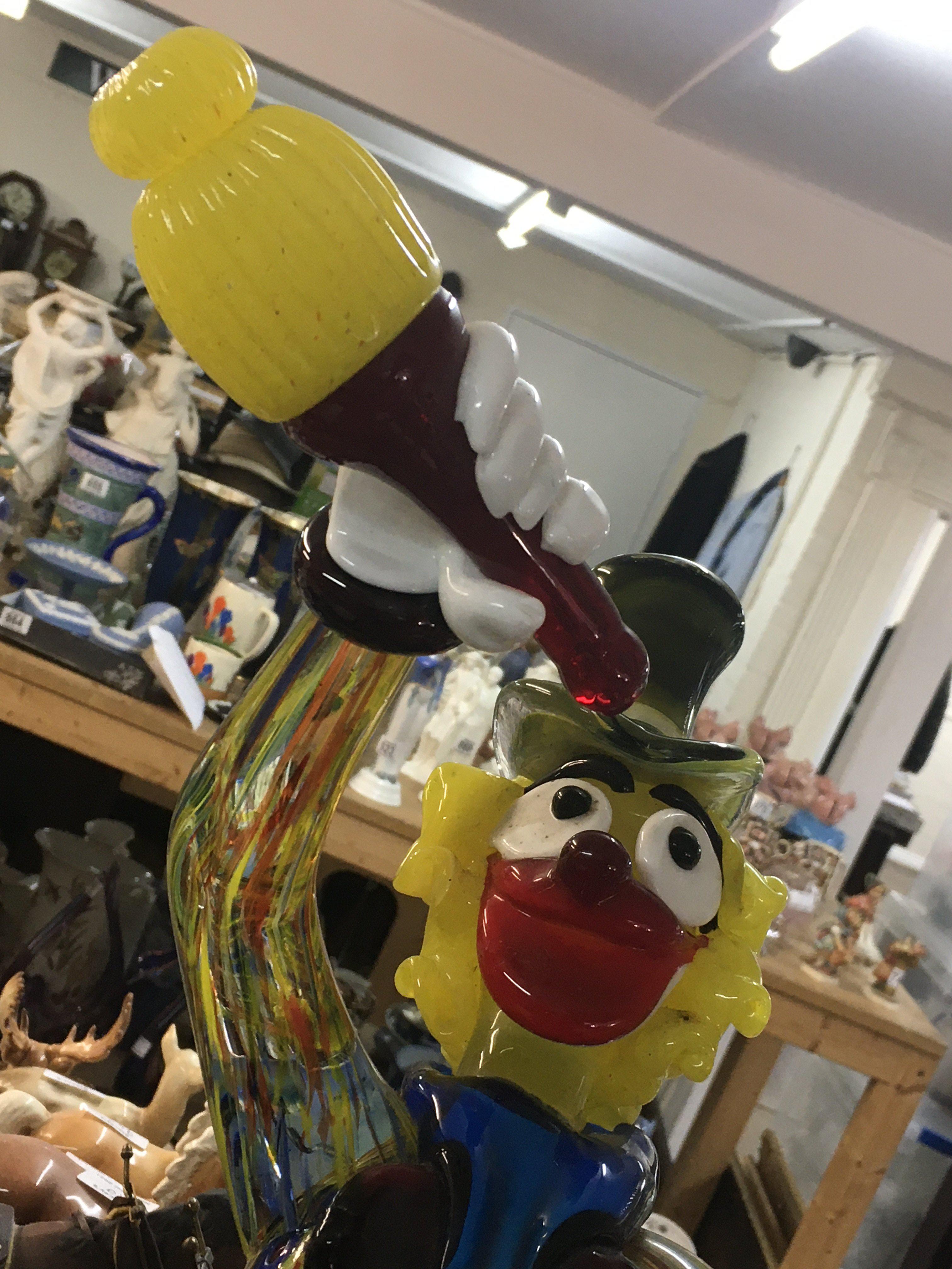 A Large Murano glass clown seated on a glass barre - Image 9 of 10