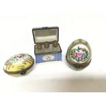 Three Porcelain and gilt metal Limoges boxes one c